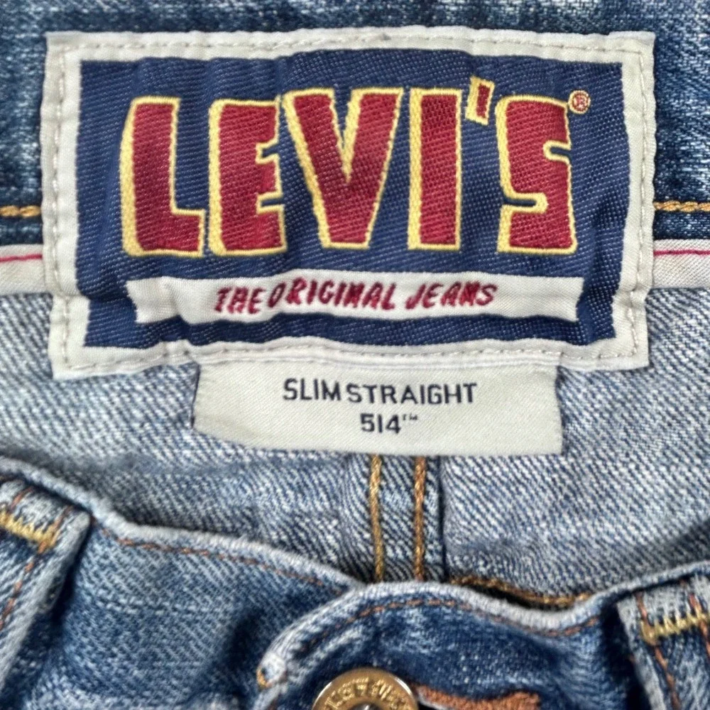 Levis 514 Slim Straight Jeans Mens 32x34 Denim Distressed Workwear‎ 100 Cotton
